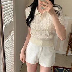 ニット カシミアミューカラ半袖ニット6色 IVORY