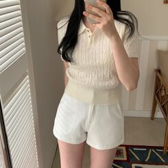 ニット カシミアミューカラ半袖ニット6色 IVORY