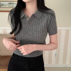 ニット カシミアミューカラ半袖ニット6色 DEEP GRAY