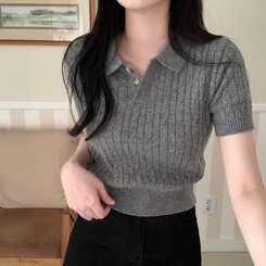 ニット カシミアミューカラ半袖ニット6色 DEEP GRAY