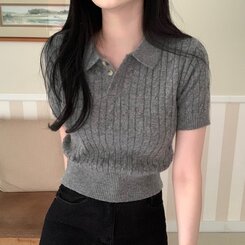 ニット カシミアミューカラ半袖ニット6色 DEEP GRAY