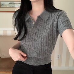 ニット カシミアミューカラ半袖ニット6色 DEEP GRAY