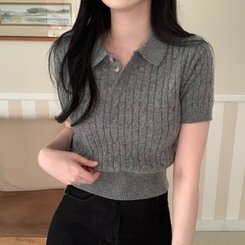 ニット カシミアミューカラ半袖ニット6色 DEEP GRAY