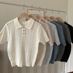 ニット カシミアミューカラ半袖ニット6色