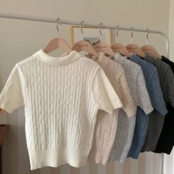 ニット カシミアミューカラ半袖ニット6色