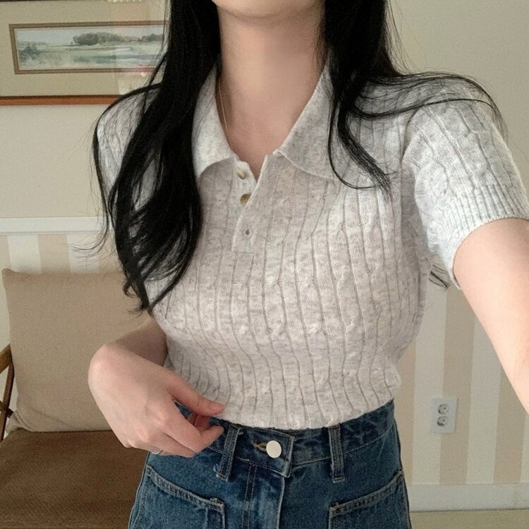 カシミアミューカラ半袖ニット6色 LIGHT GRAY
