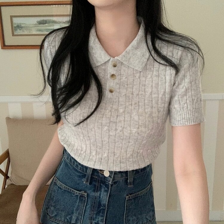 カシミアミューカラ半袖ニット6色 LIGHT GRAY