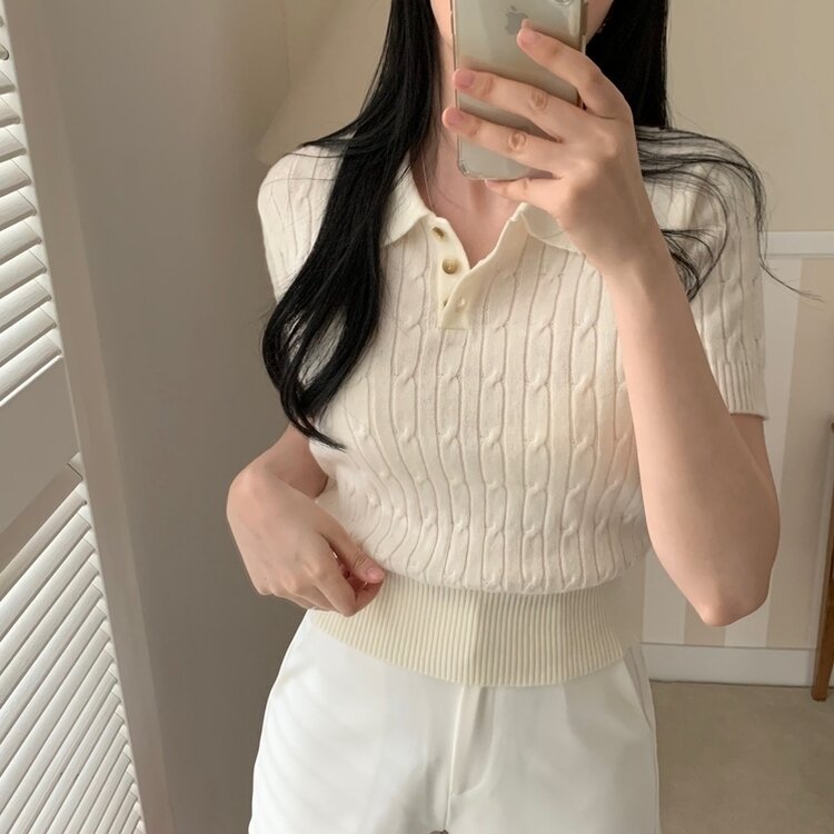 カシミアミューカラ半袖ニット6色 IVORY