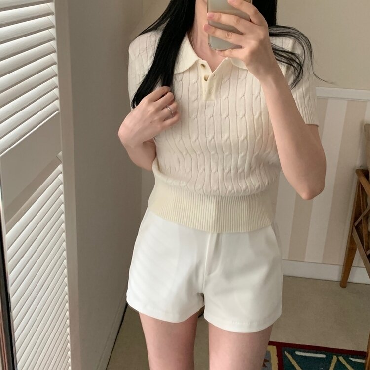 カシミアミューカラ半袖ニット6色 IVORY