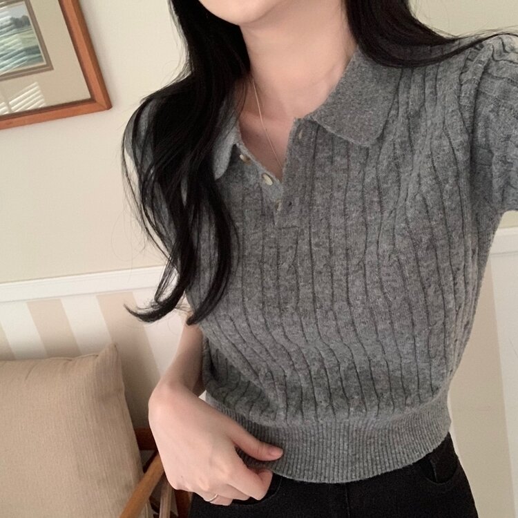 カシミアミューカラ半袖ニット6色 DEEP GRAY