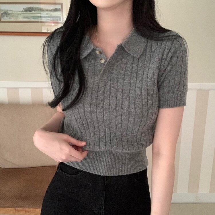 カシミアミューカラ半袖ニット6色 DEEP GRAY