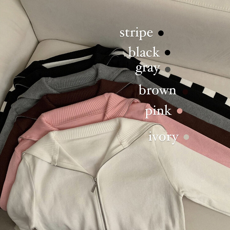 투웨이 카라 긴팔 니트 집업 가디건