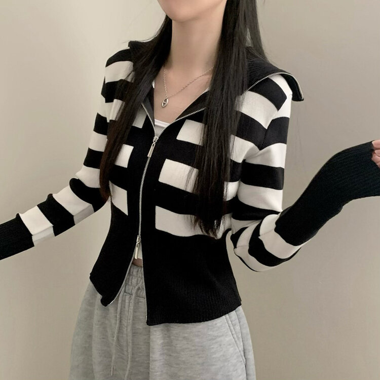 투웨이 카라 긴팔 니트 집업 가디건 단가라