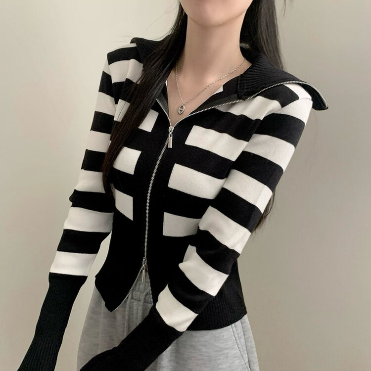 투웨이 카라 긴팔 니트 집업 가디건 단가라