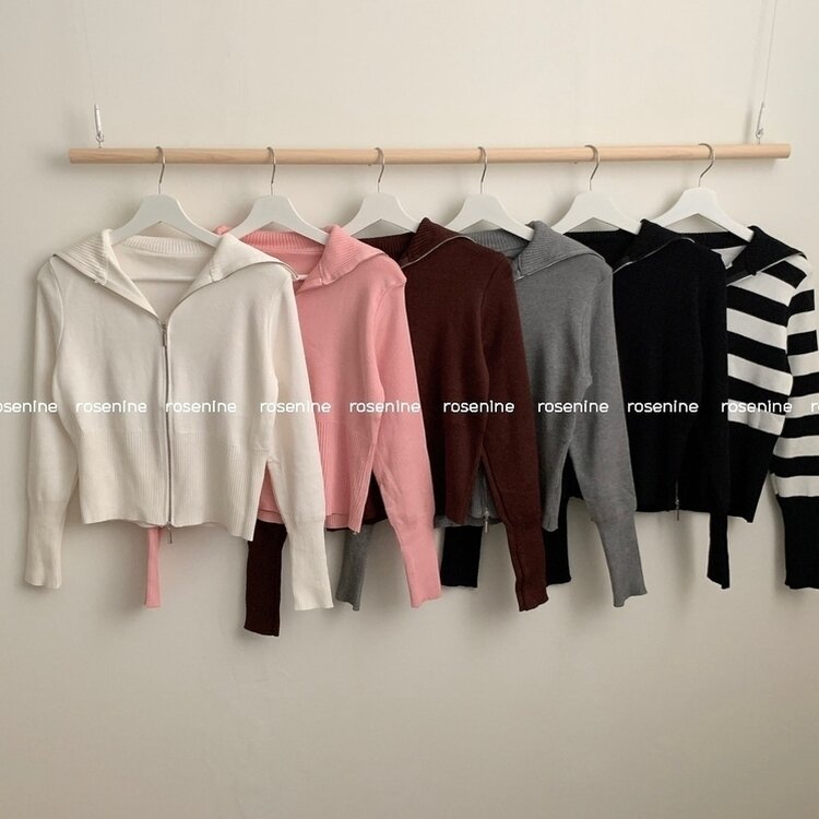 투웨이 카라 긴팔 니트 집업 가디건