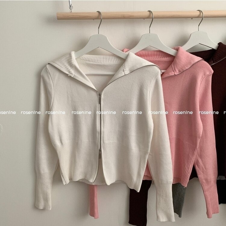 투웨이 카라 긴팔 니트 집업 가디건