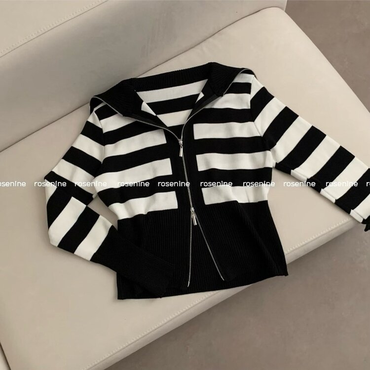 투웨이 카라 긴팔 니트 집업 가디건