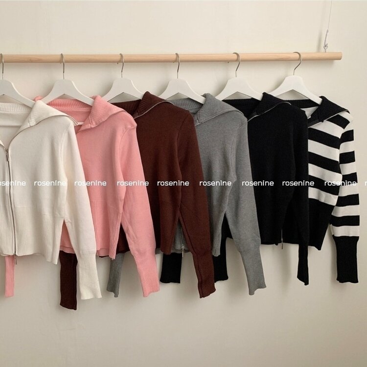 투웨이 카라 긴팔 니트 집업 가디건