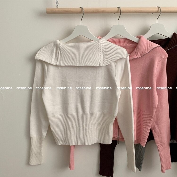 투웨이 카라 긴팔 니트 집업 가디건