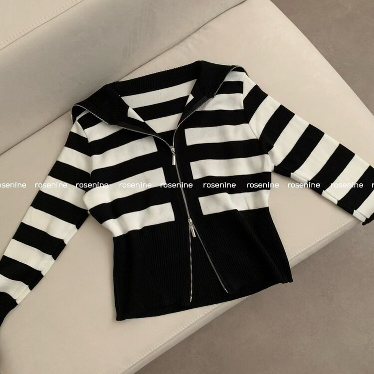 투웨이 카라 긴팔 니트 집업 가디건