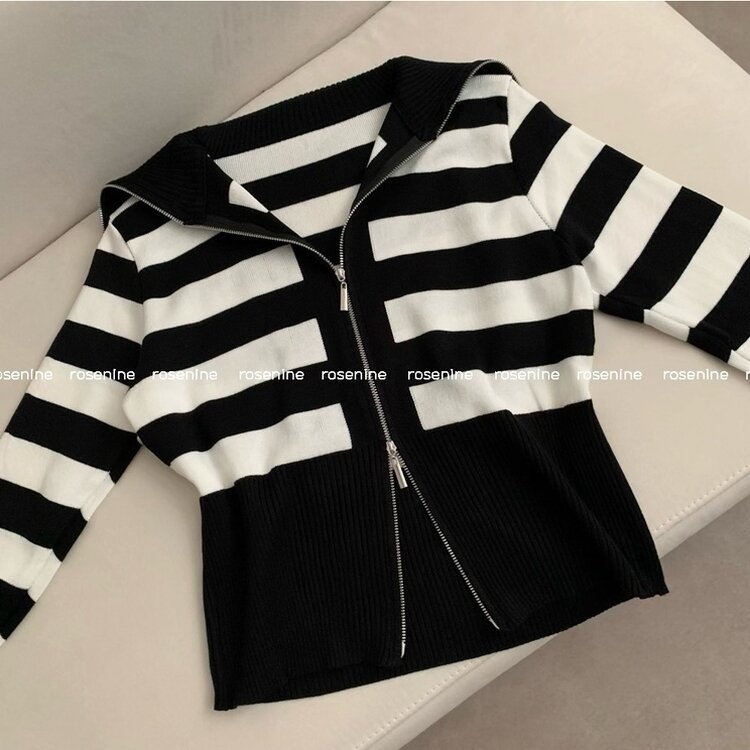 투웨이 카라 긴팔 니트 집업 가디건