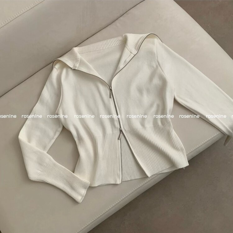 투웨이 카라 긴팔 니트 집업 가디건