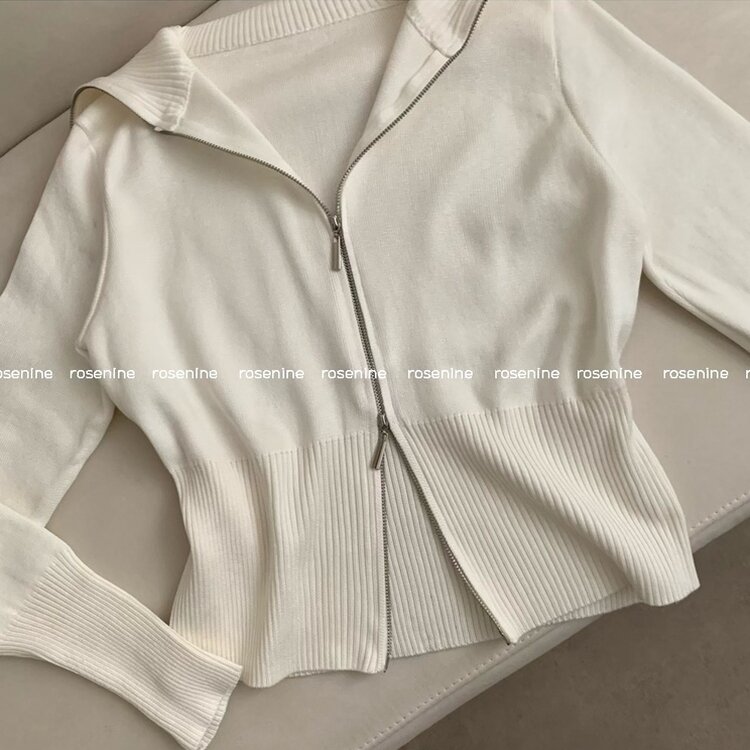 투웨이 카라 긴팔 니트 집업 가디건