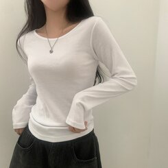 ベーシックラウンド長袖Tシャツ11色 IVORY