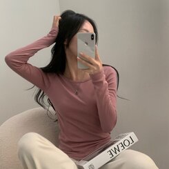 ベーシックラウンド長袖Tシャツ11色 ROSE PINK