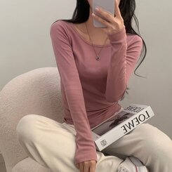 ベーシックラウンド長袖Tシャツ11色 ROSE PINK