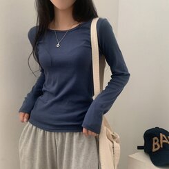 ベーシックラウンド長袖Tシャツ11色 NAVY