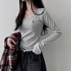 スリムフィットロゴ長袖Tシャツ GRAY