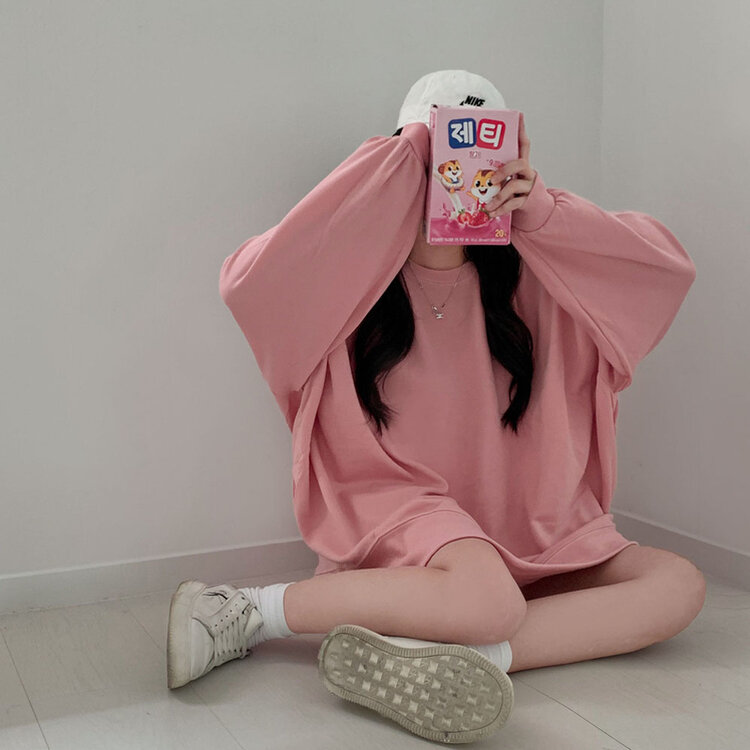 에브리데이 오버핏 무지 소프트 맨투맨 7color 핑크