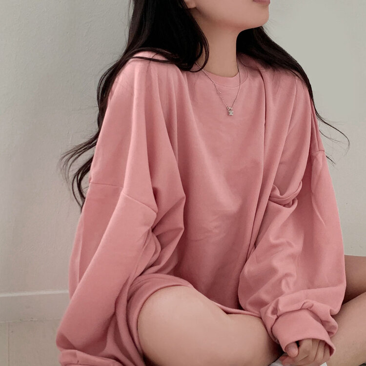 에브리데이 오버핏 무지 소프트 맨투맨 7color 핑크