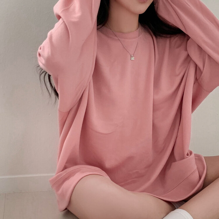 에브리데이 오버핏 무지 소프트 맨투맨 7color 핑크