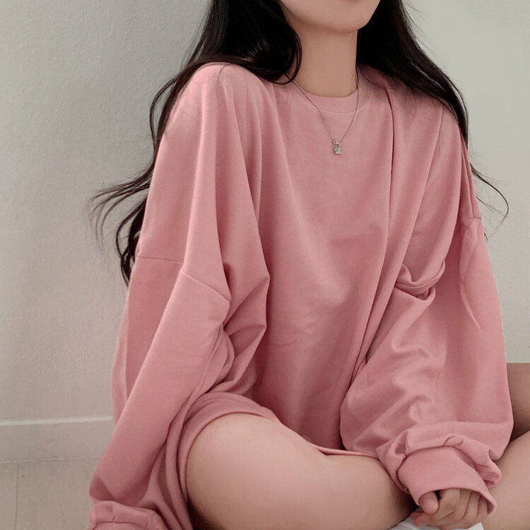 에브리데이 오버핏 무지 소프트 맨투맨 7color 핑크