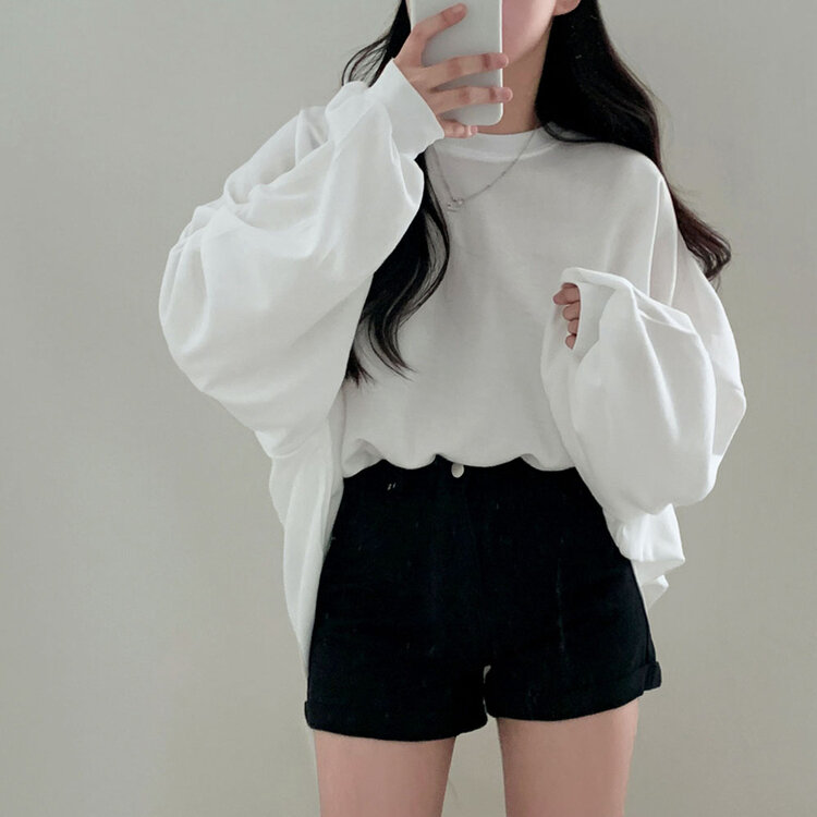 에브리데이 오버핏 무지 소프트 맨투맨 7color 화이트