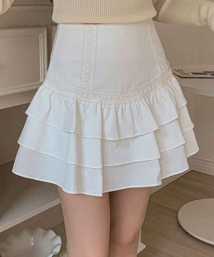 コットンフリルティアードフレアミニスカート｜ミニスカート｜韓国