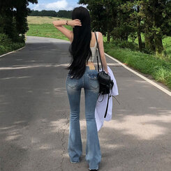 【SHORT/LONG 丈別】ローライズデニムブーツカットパンツ LIGHT BLUE