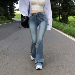 【SHORT/LONG 丈別】ローライズデニムブーツカットパンツ LIGHT BLUE