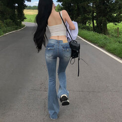 【SHORT/LONG 丈別】ローライズデニムブーツカットパンツ LIGHT BLUE