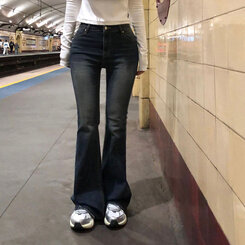 【SHORT/LONG 丈別】ローライズデニムブーツカットパンツ BLUE