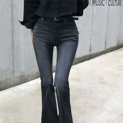 【SHORT/LONG 丈別】ローライズデニムブーツカットパンツ BLACK