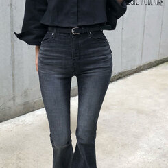 【SHORT/LONG 丈別】ローライズデニムブーツカットパンツ BLACK