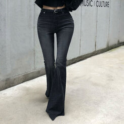 【SHORT/LONG 丈別】ローライズデニムブーツカットパンツ BLACK