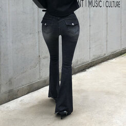 【SHORT/LONG 丈別】ローライズデニムブーツカットパンツ BLACK