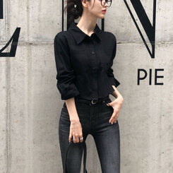 【SHORT/LONG 丈別】ローライズデニムブーツカットパンツ BLACK