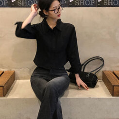 【SHORT/LONG 丈別】ローライズデニムブーツカットパンツ BLACK