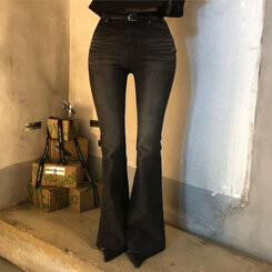 【SHORT/LONG 丈別】ローライズデニムブーツカットパンツ BLACK