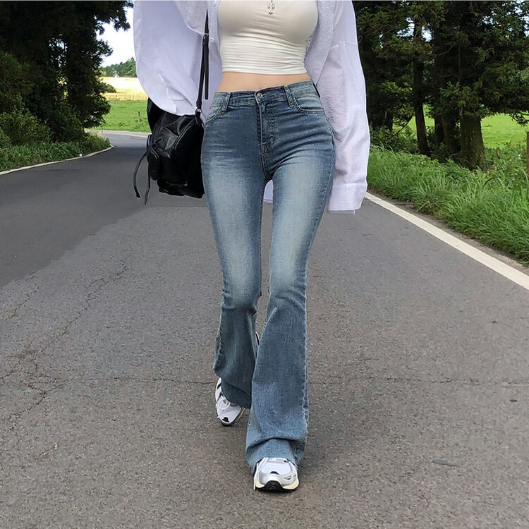 【SHORT/LONG 丈別】ローライズデニムブーツカットパンツ LIGHT BLUE